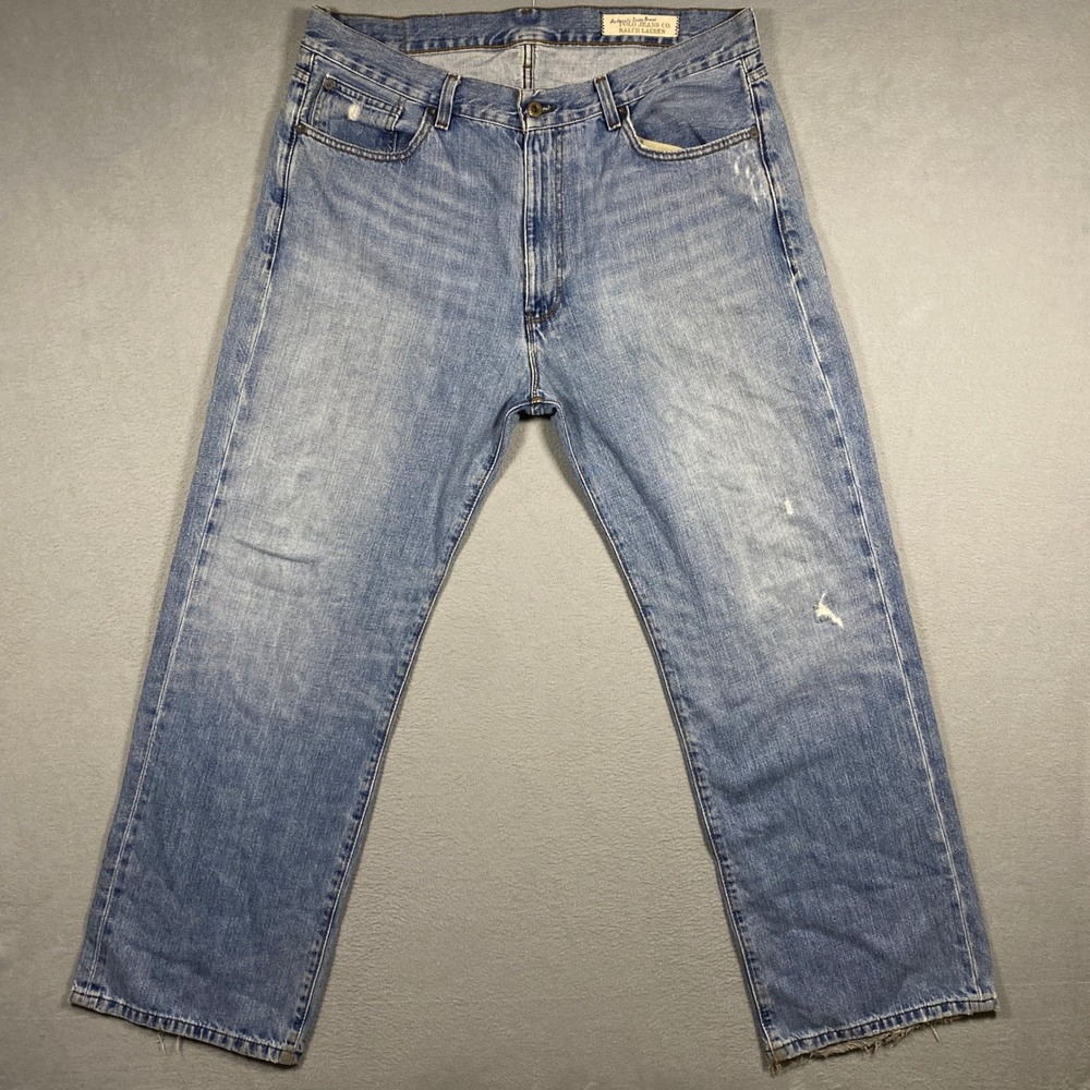 Polo Jeans Ralph Lauren Thompson Loose Mens 36x30 Light Wash Distressed Denim